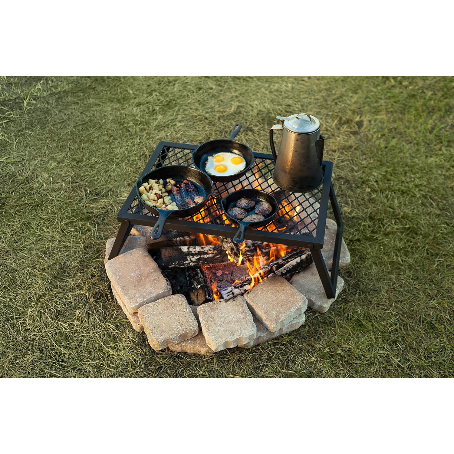Medium Portable Folding Camping Grill Grate - 19.5 x 12.2 x 6.5 Inches, Black Steel