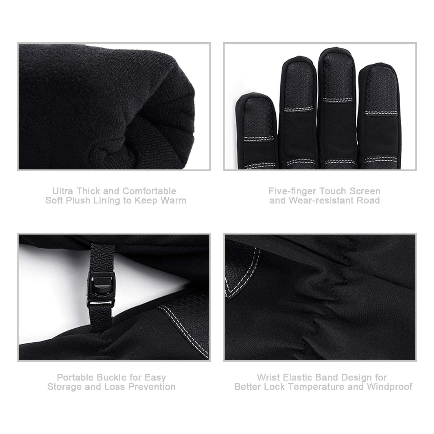 Mens Winter Gloves 100% Waterproof Thick Warm Touch Screen for Skiing and Outdoor Work