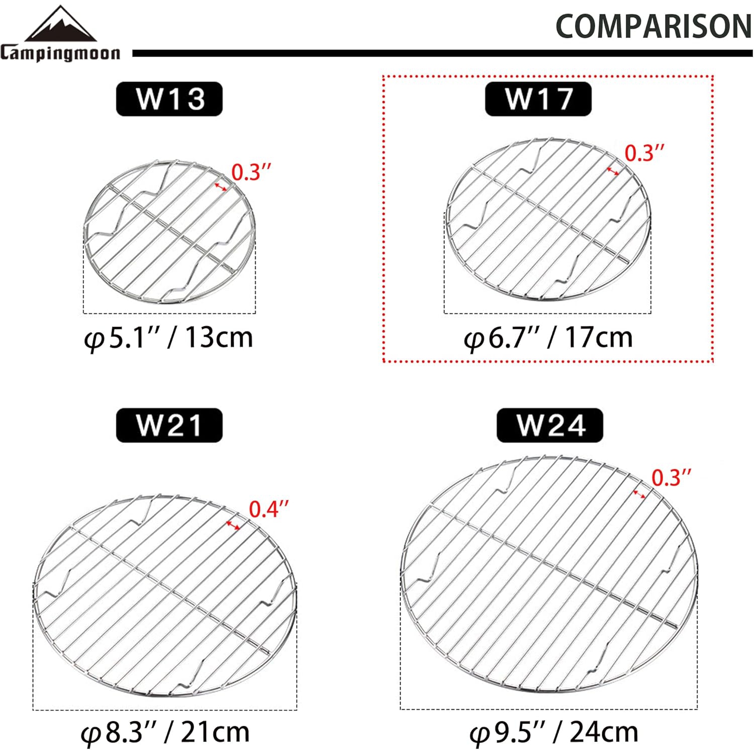 Dia Round Stainless Steel Cooking Grid Grill Fits for Backpacking Pocket Stove W13,Dia 6.7 Inches, W17