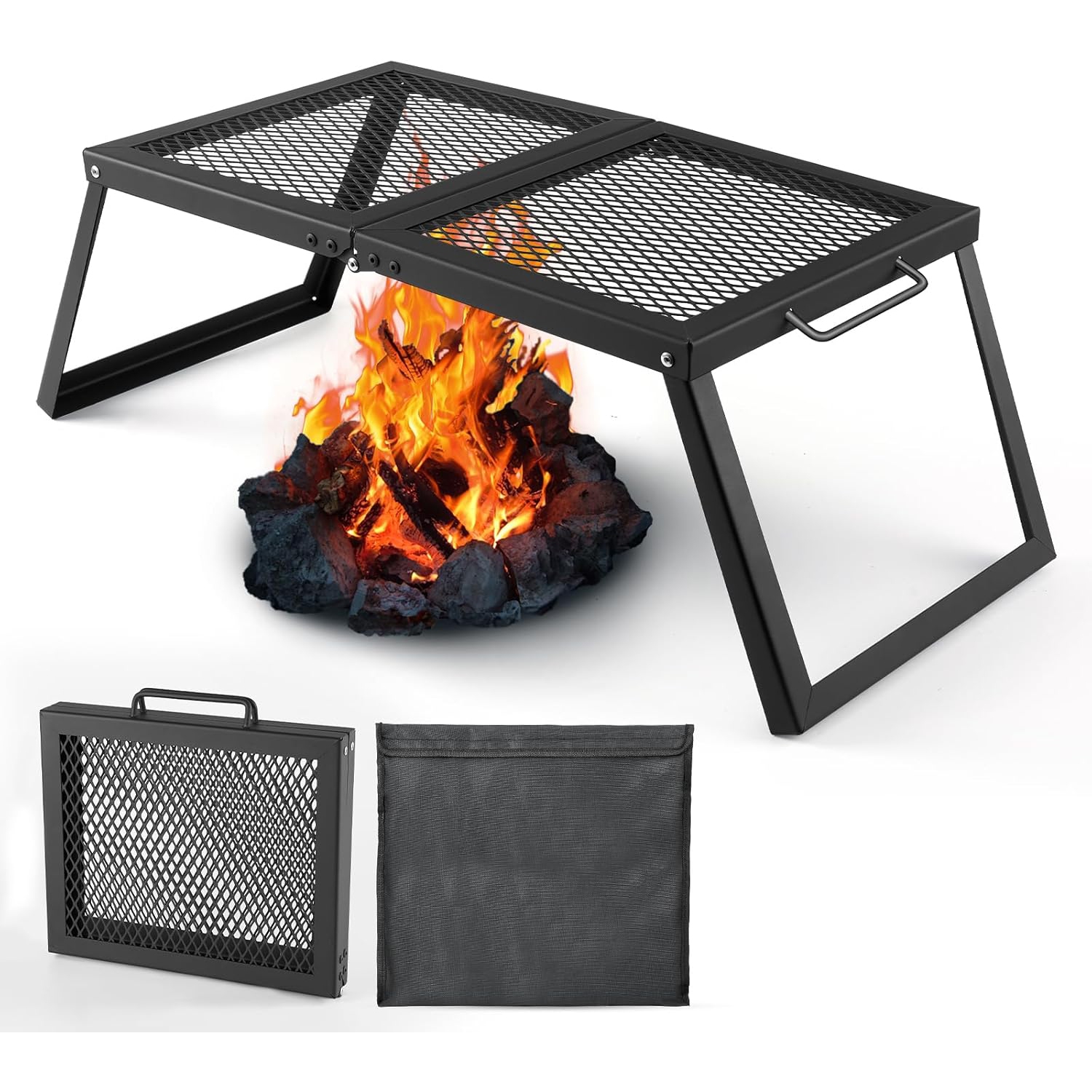 Foyer de camping pliable Campfire Grill, barrière en acier inoxydable 304, gril de camping portatif avec sac de transport pour le sac à dos extérieur