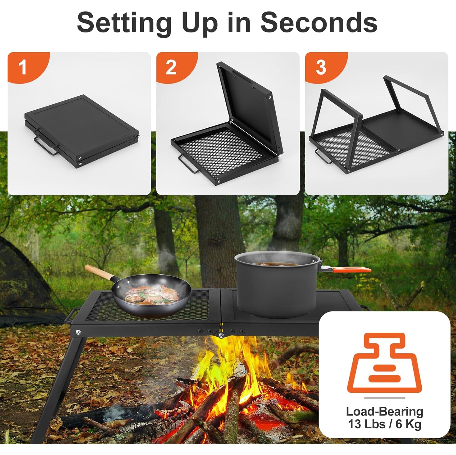 Collapsible Campfire Grill Camping Fire Pit, 304 Stainless Steel Grill Gate, Portable Camping Grill with Carrying Bag for Outdoor Backpacking Hiking
