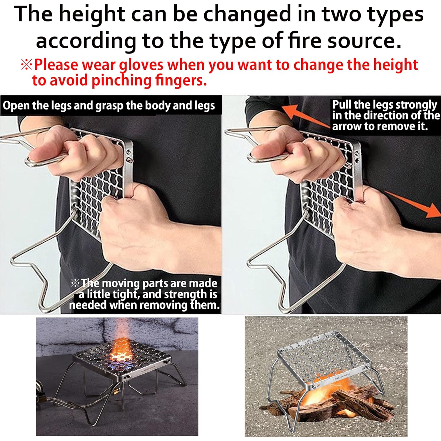 Foyer de camping portatif pliable sur foyer Réchaud divisé 304 Acier inoxydable