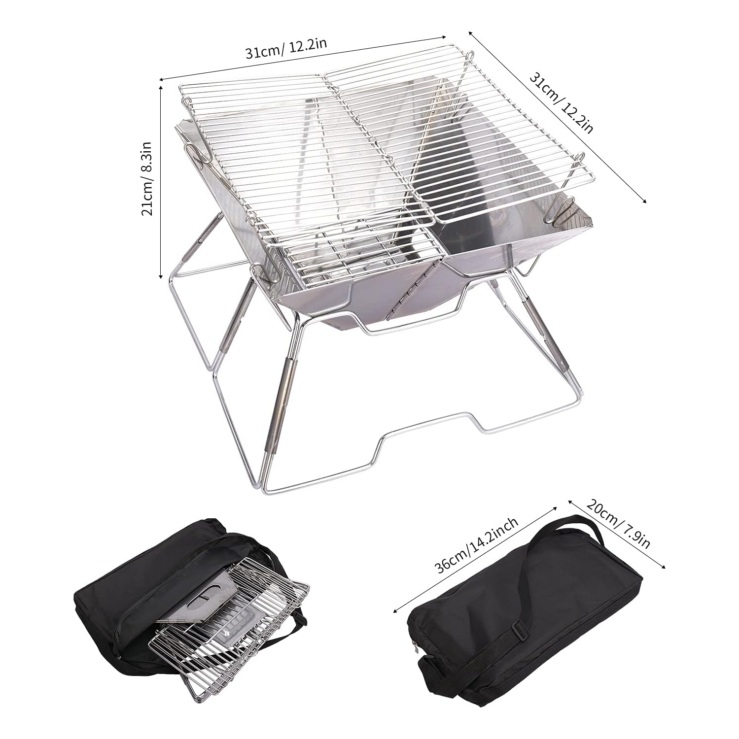 Foyer d'extérieur, petit barbecue pliant portatif de camping, brûleur à bois avec sac de transport pour l'extérieur avec sac à dos pour le barbecue