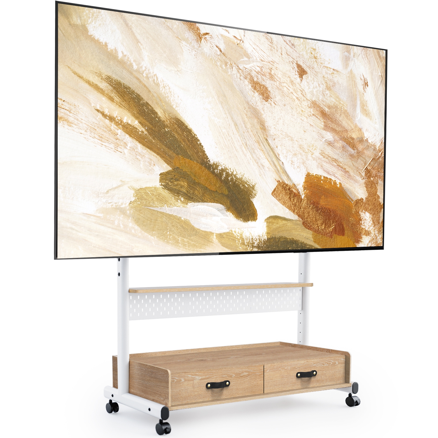 FITUEYES TV Stand with Storage and Wheels for 70 to 100 inch LED LCD Flat Screen, Floor TV Stand Mount Wooden with Peg Board & Cabinet Storage TV Console