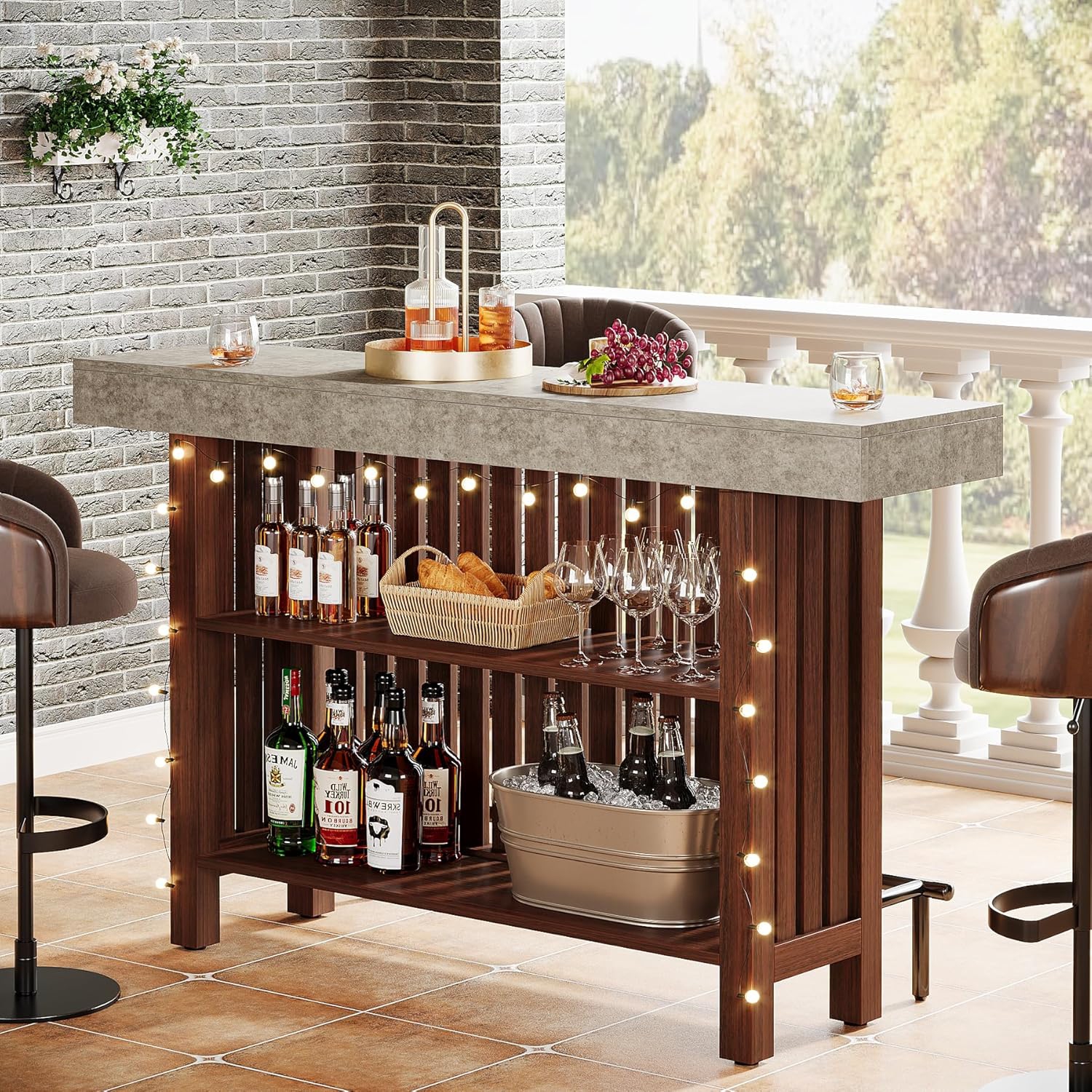 Tribesigns – Grande unité de bar maison de 63 po, mini table de bar à 2 niveaux avec repose-pieds, armoire de bar à café moderne