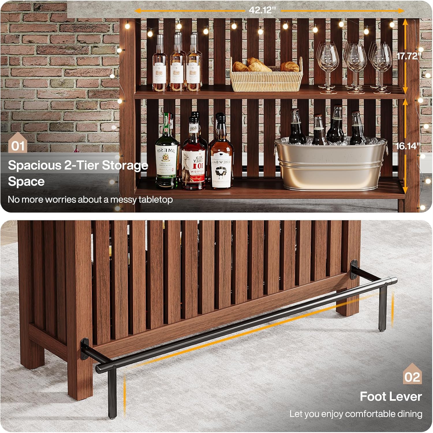 Tribesigns – Grande unité de bar maison de 63 po, mini table de bar à 2 niveaux avec repose-pieds, armoire de bar à café moderne