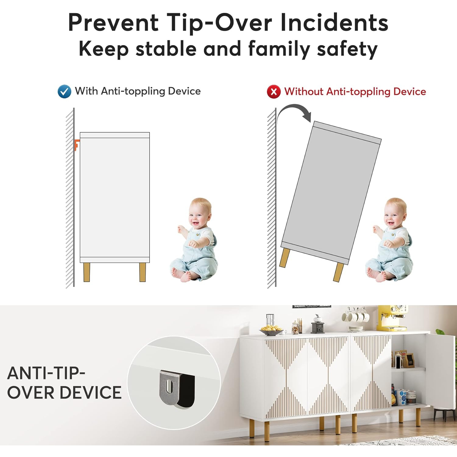 Tribesigns Modern Storage Cabinet Set, Freestanding Floor Cabinet, Classic 59 inches Sideboard, Wooden Buffet Cabinet with Doors