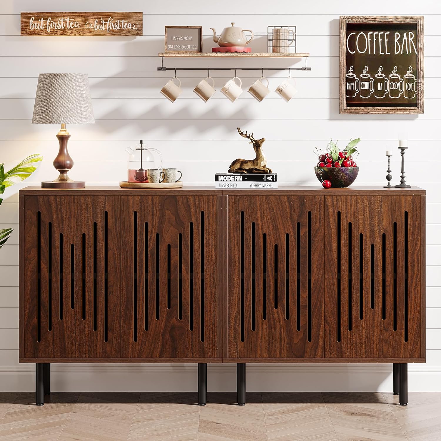 Tribesigns Set of 2 Sideboard Buffet with Storage, 59" Buffet Sideboard Cabinet with Adjustable Shelves