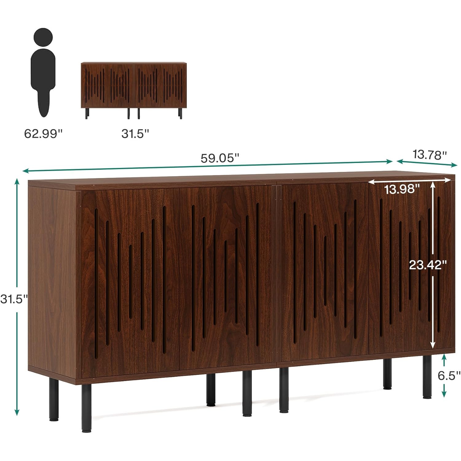 Tribesigns Set of 2 Sideboard Buffet with Storage, 59" Buffet Sideboard Cabinet with Adjustable Shelves
