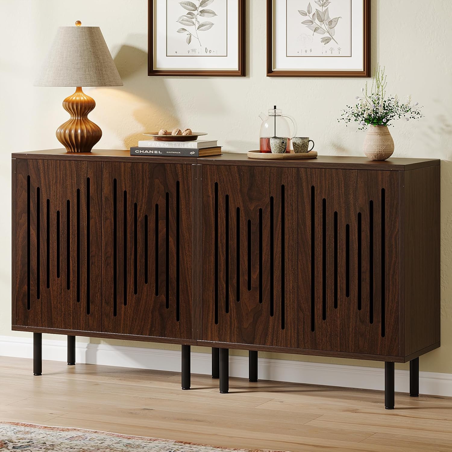 Tribesigns Set of 2 Sideboard Buffet with Storage, 59" Buffet Sideboard Cabinet with Adjustable Shelves