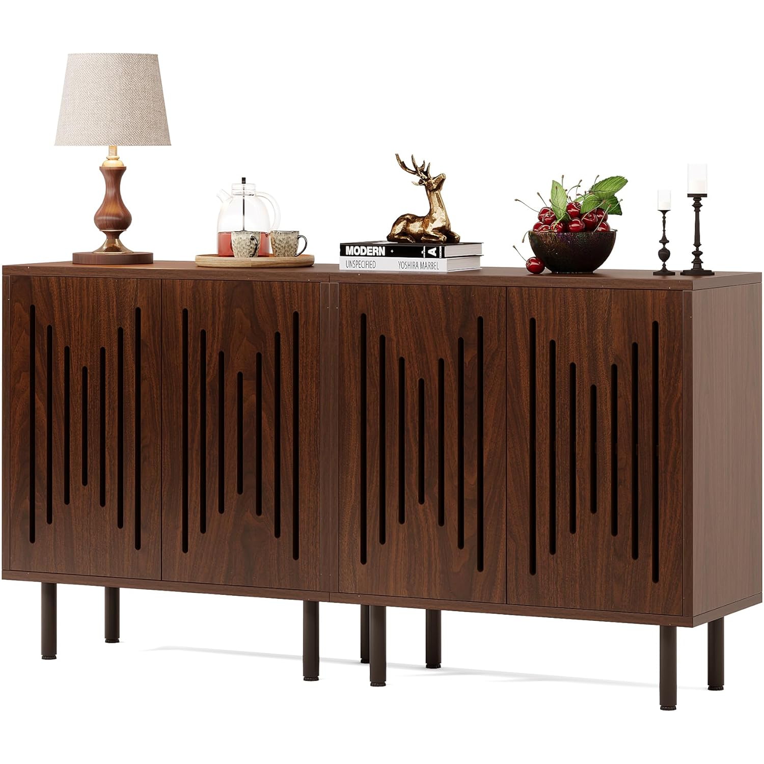 Tribesigns Set of 2 Sideboard Buffet with Storage, 59" Buffet Sideboard Cabinet with Adjustable Shelves