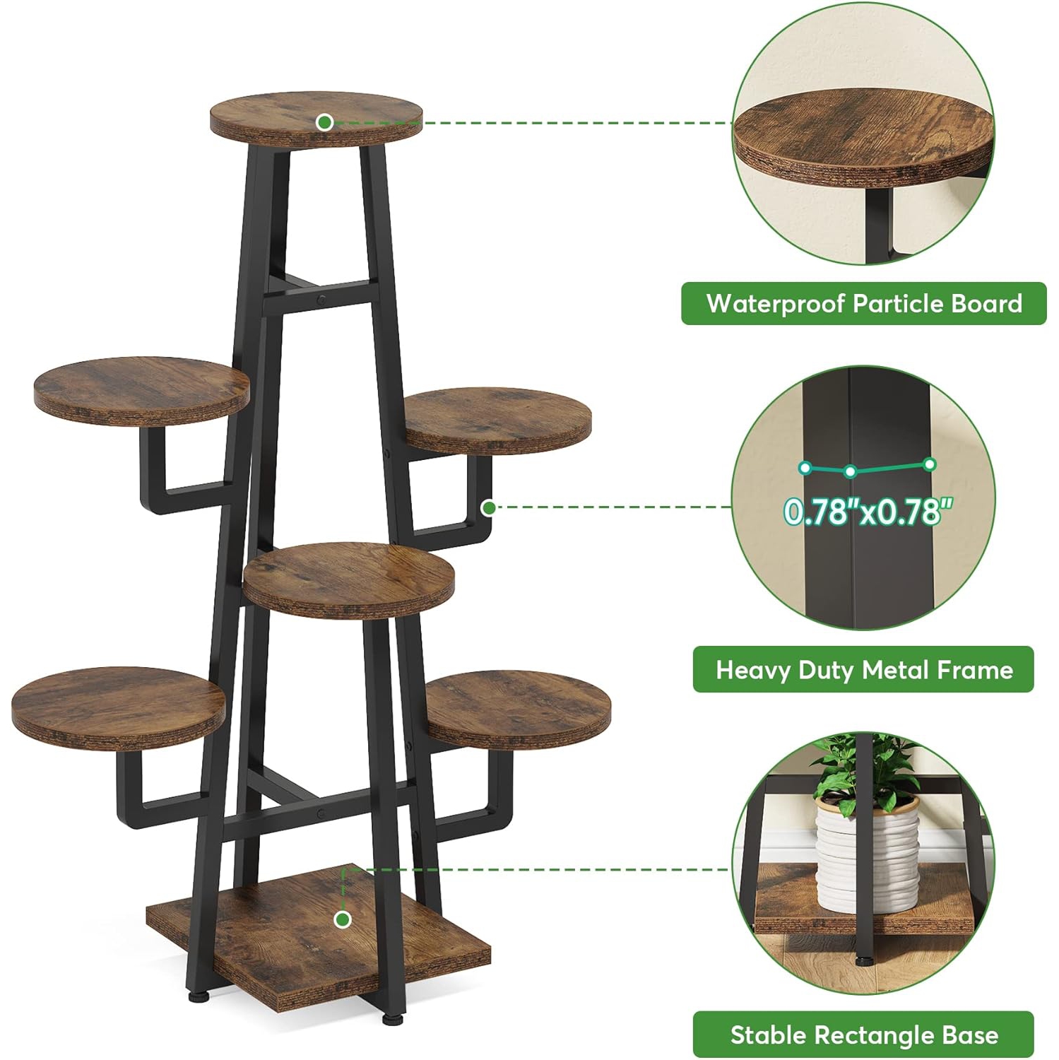 Tribesigns – Support intérieur à 7 niveaux pour plantes multiples, support en coin pour pots en bois