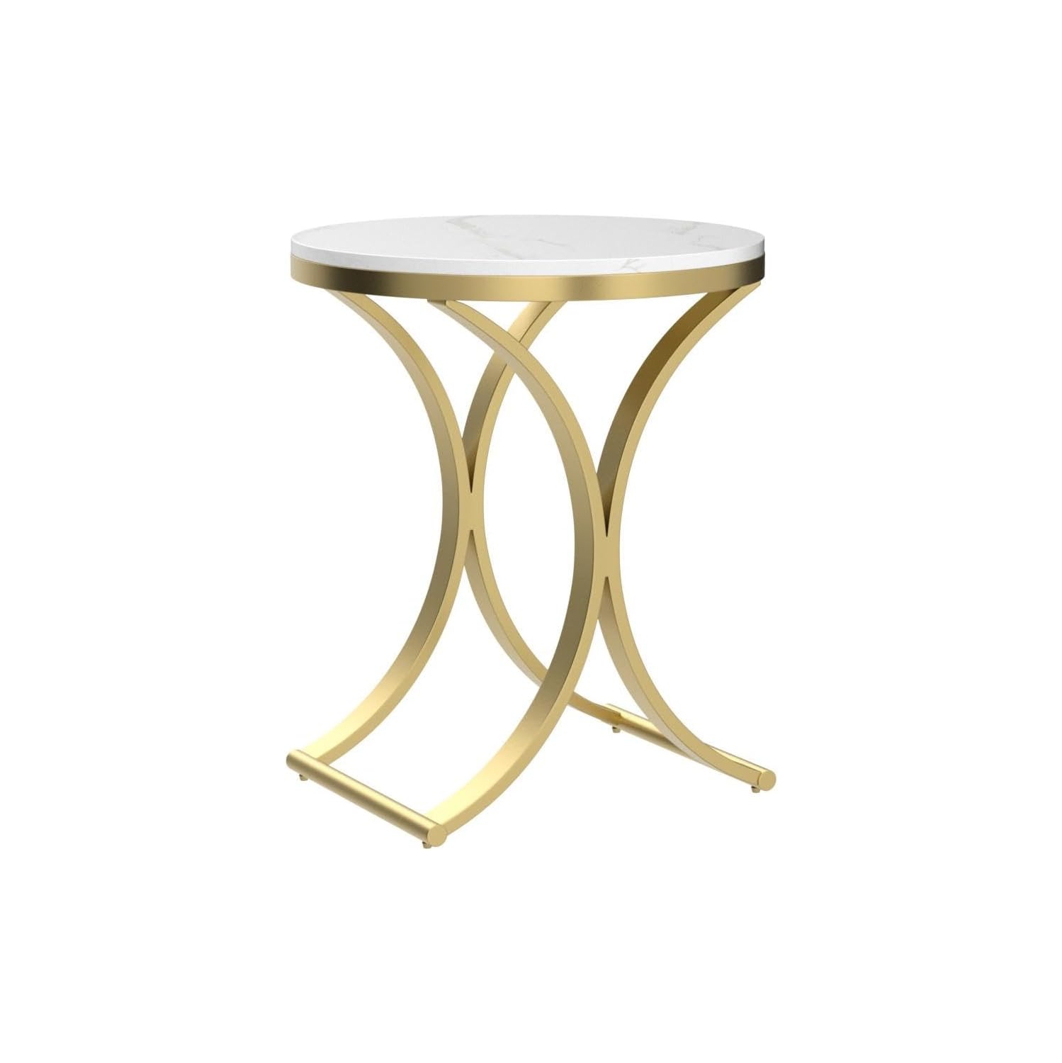 Petite table d'appoint ronde pour canapé Tribesigns, table de bout en faux marbre blanc et or