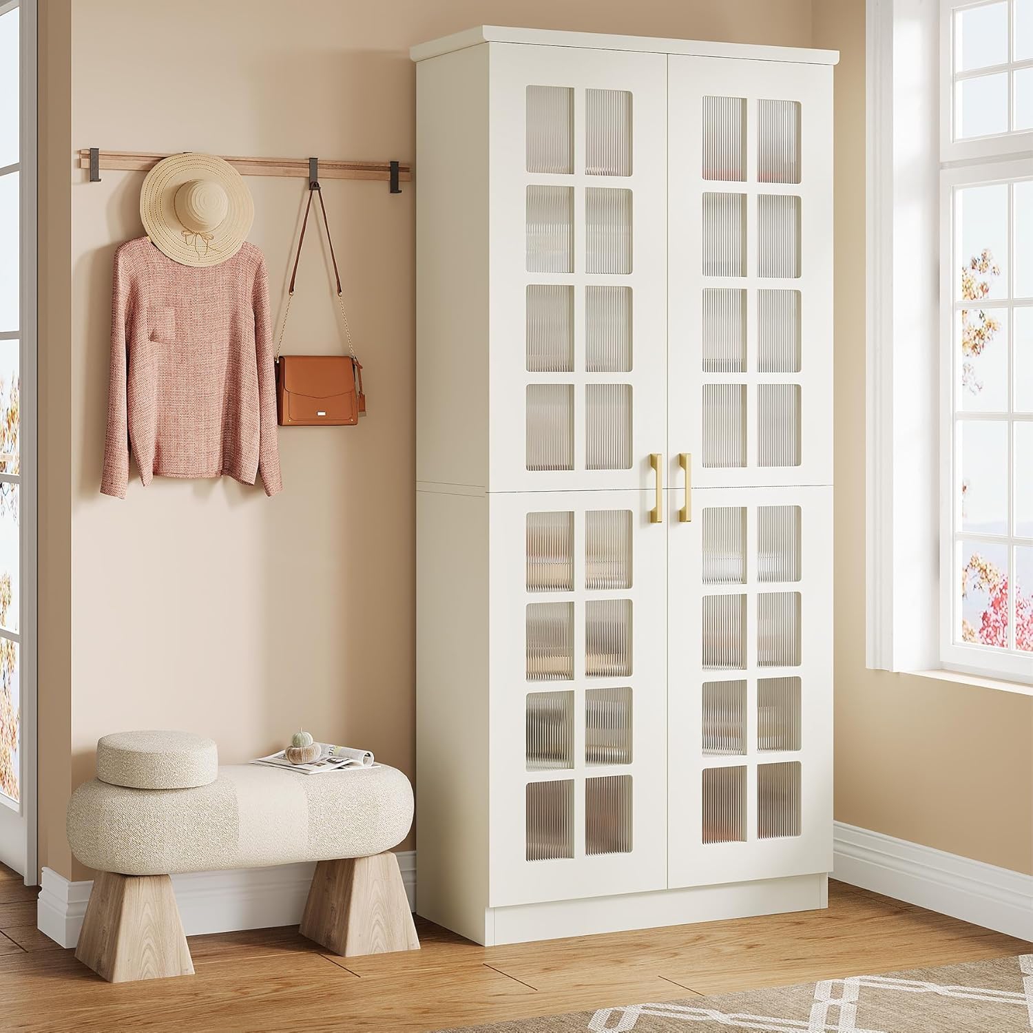 Armoire à chaussures haute de 71&nbsp;po avec portes de Tribesigns, armoire de rangement à chaussures à 8 niveaux avec tablettes réglables, armoire