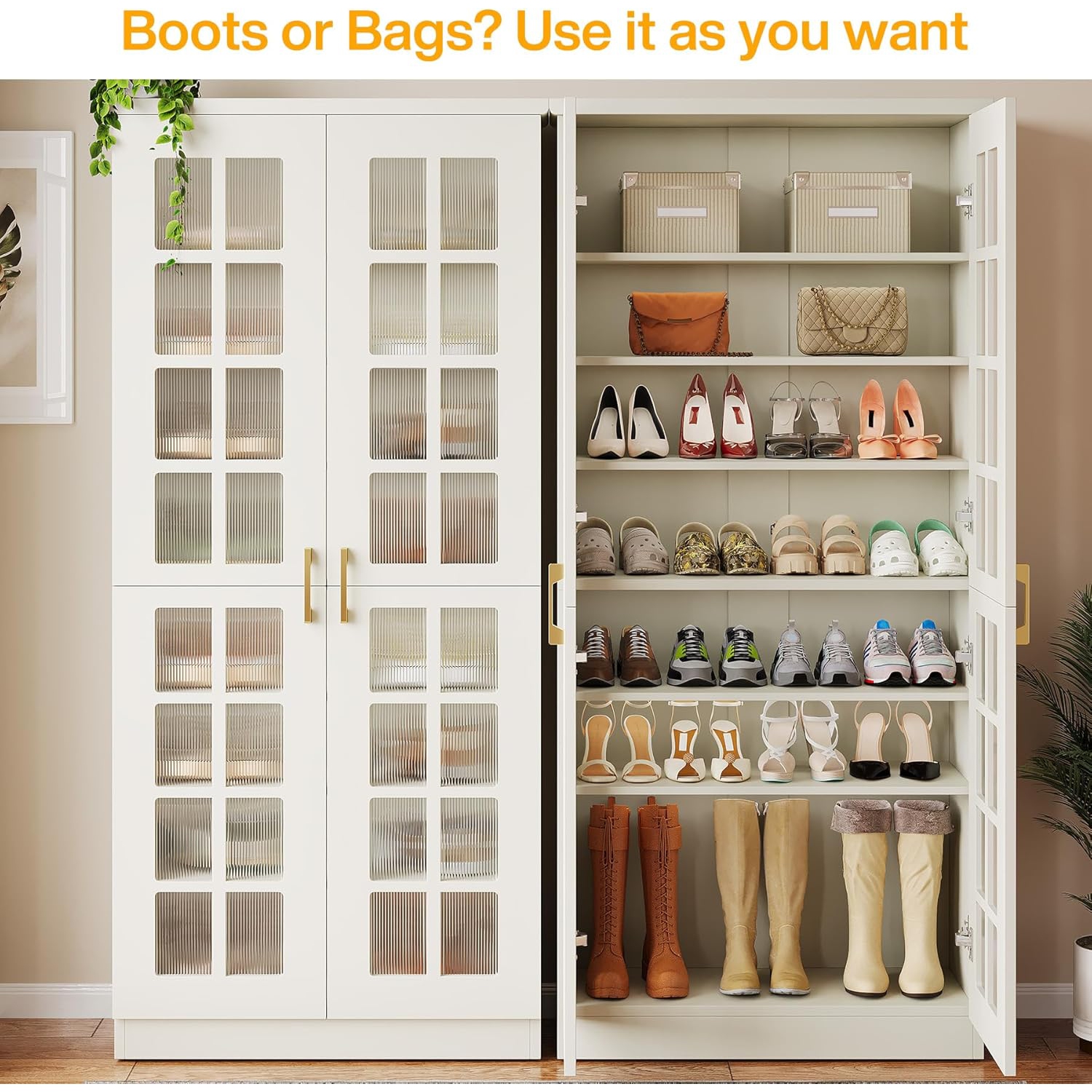 Armoire à chaussures haute de 71&nbsp;po avec portes de Tribesigns, armoire de rangement à chaussures à 8 niveaux avec tablettes réglables, armoire