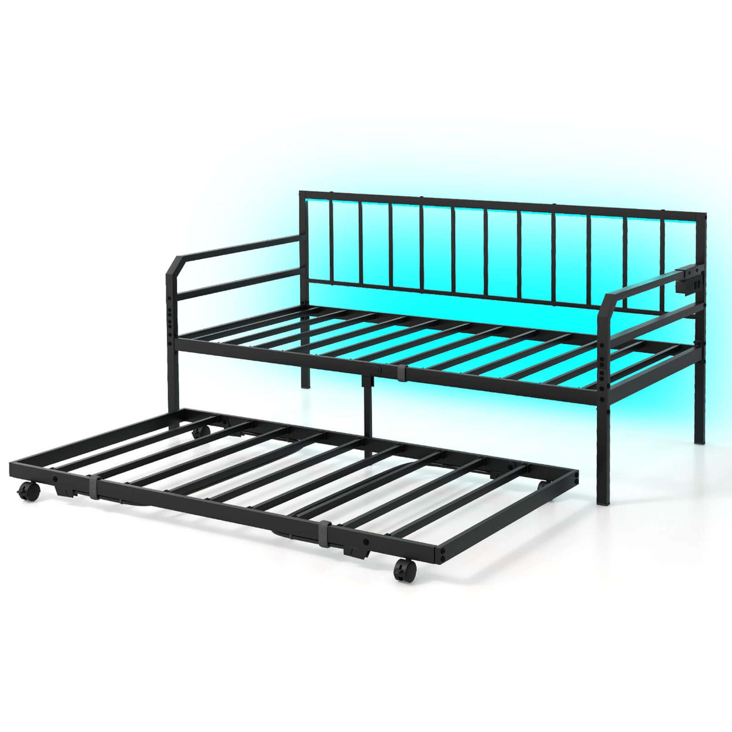 Costway Twin Size Daybed with Pop-up Trundle Charging Station & LED Lights for Living Room