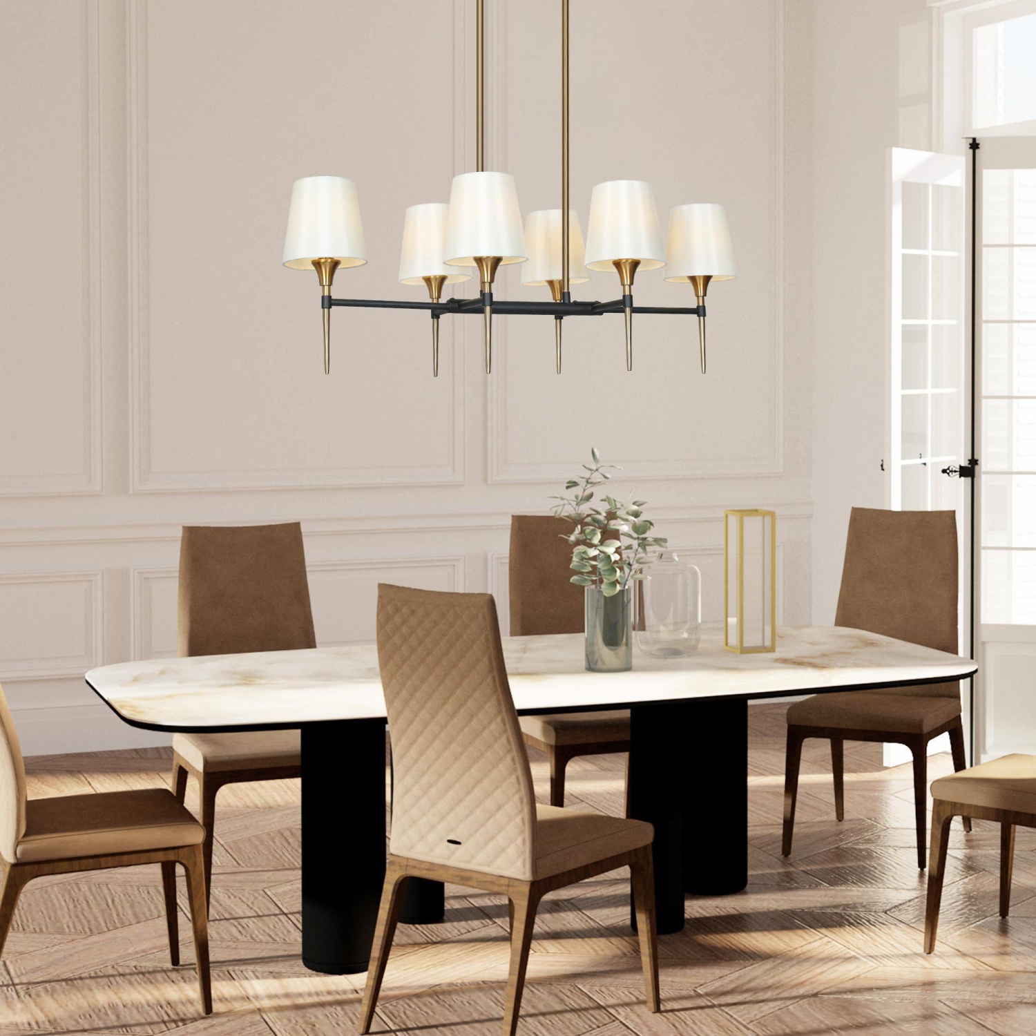 6 -Laiton clair mat Moderne/contemporain pour une utilisation dans les chambres, les salles à manger, les foyers, les cuisines, les salons Chandelier