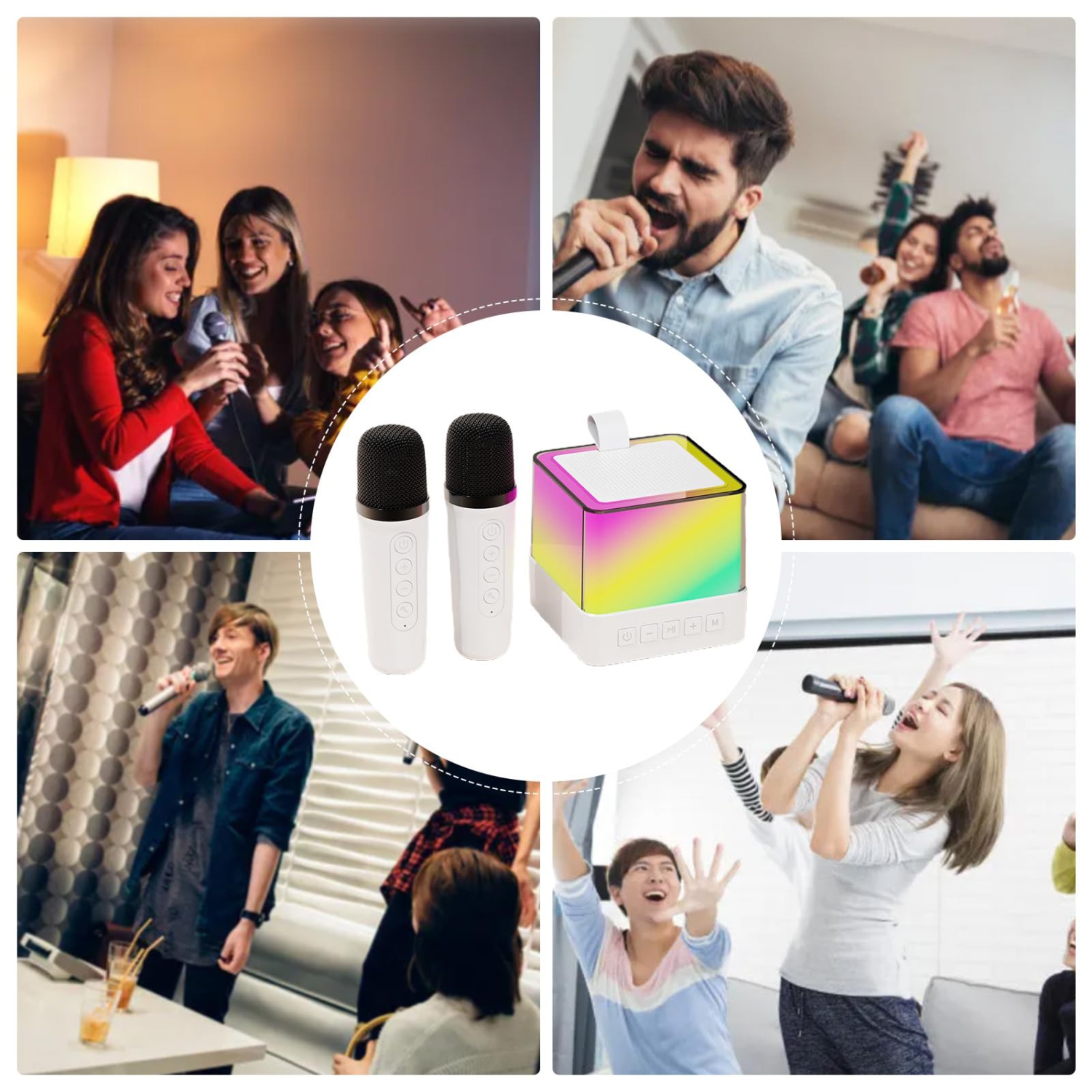 Karaoke Machine with Wireless Microphone with 2 Wireless Microphones, Party Speaker, Stable Transmission Karaoke Speaker System for Family Reunions