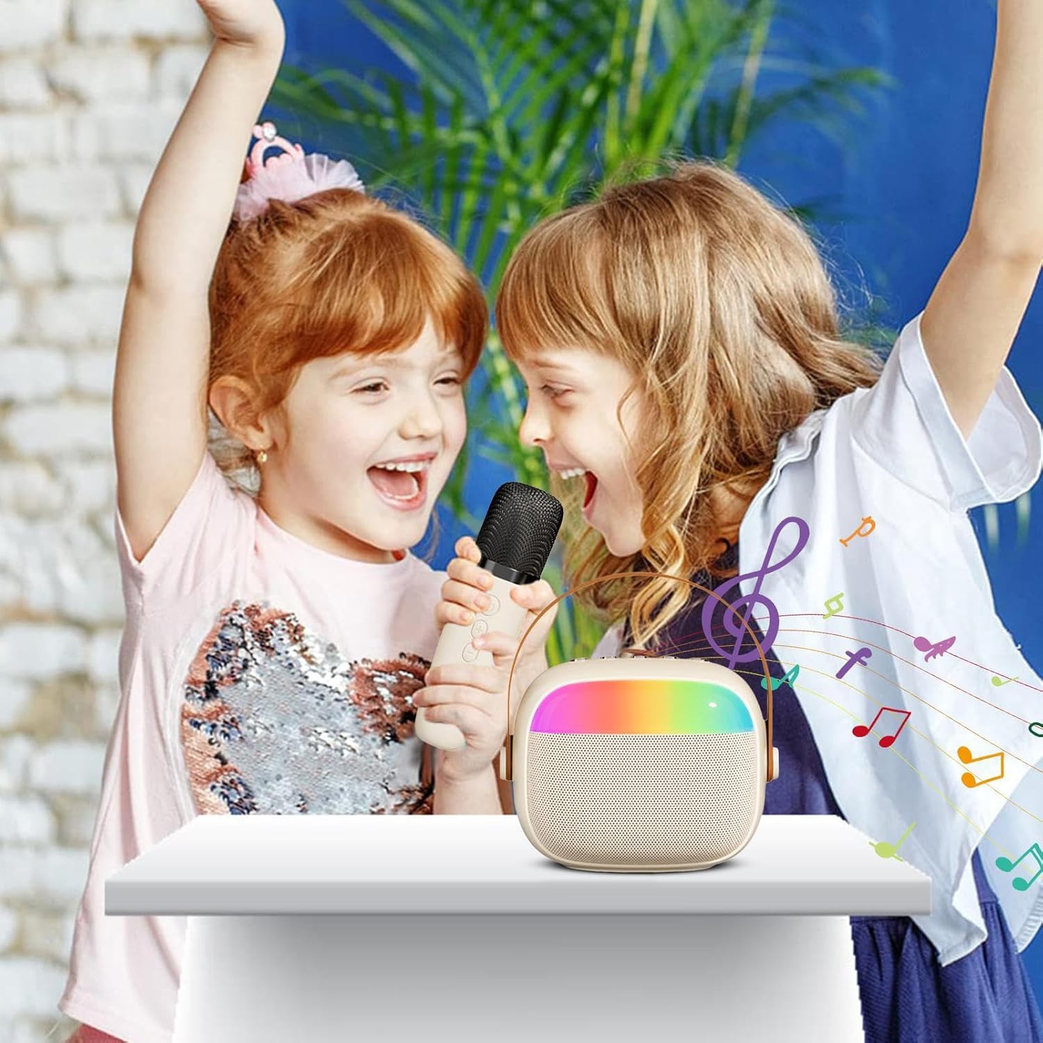 Mini Karaoke Machine for Kids Adults, Portable Karaoke Machine,Bluetooth Speaker with 2 Wireless Microphones and LED Lights, Birthday Gifts for Girls
