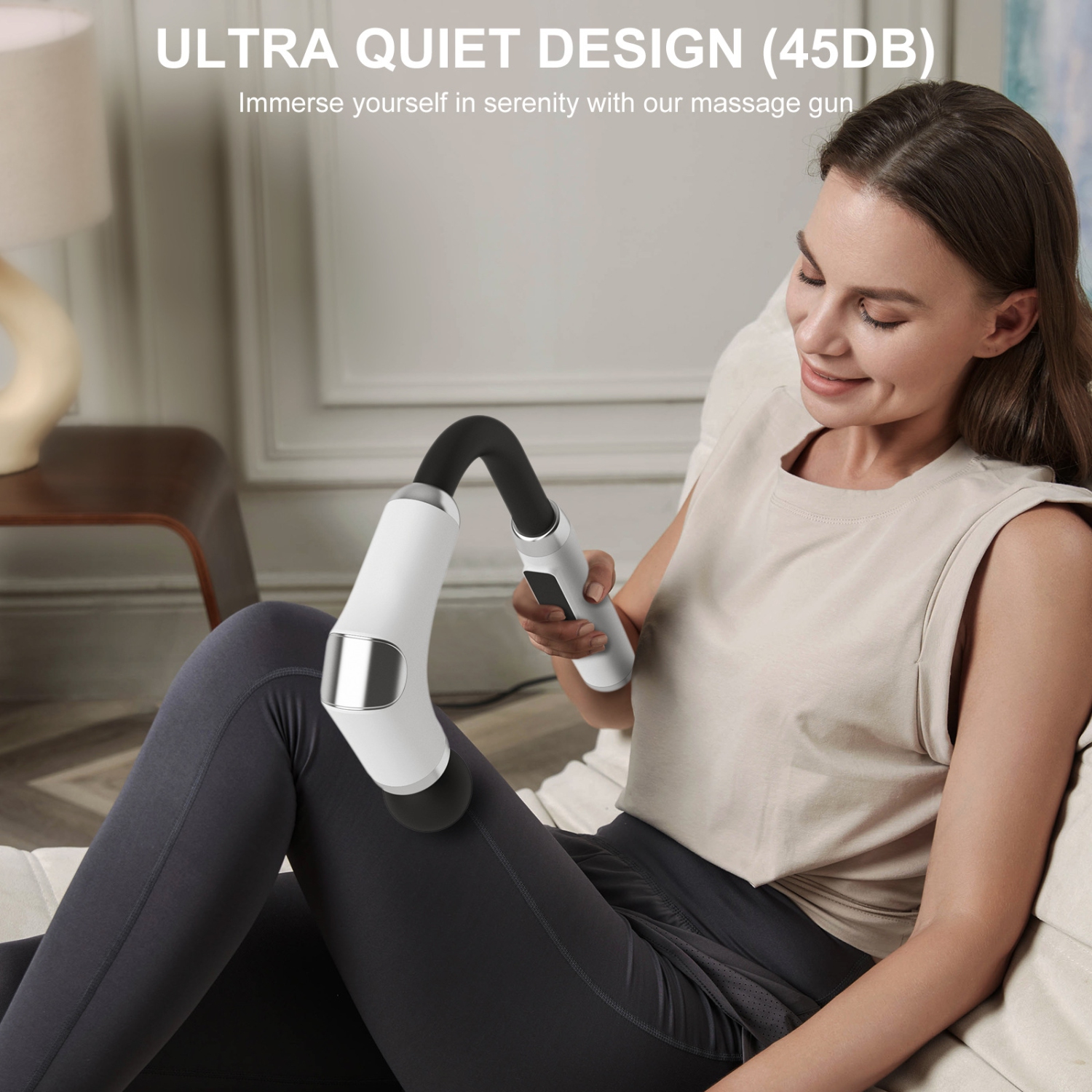 Massage Gun with U-Shaped Extension Handle, with 4 Heads, 6 Speed Levels, and Touchable LED Screen for Full Body Muscle Relief and Recovery