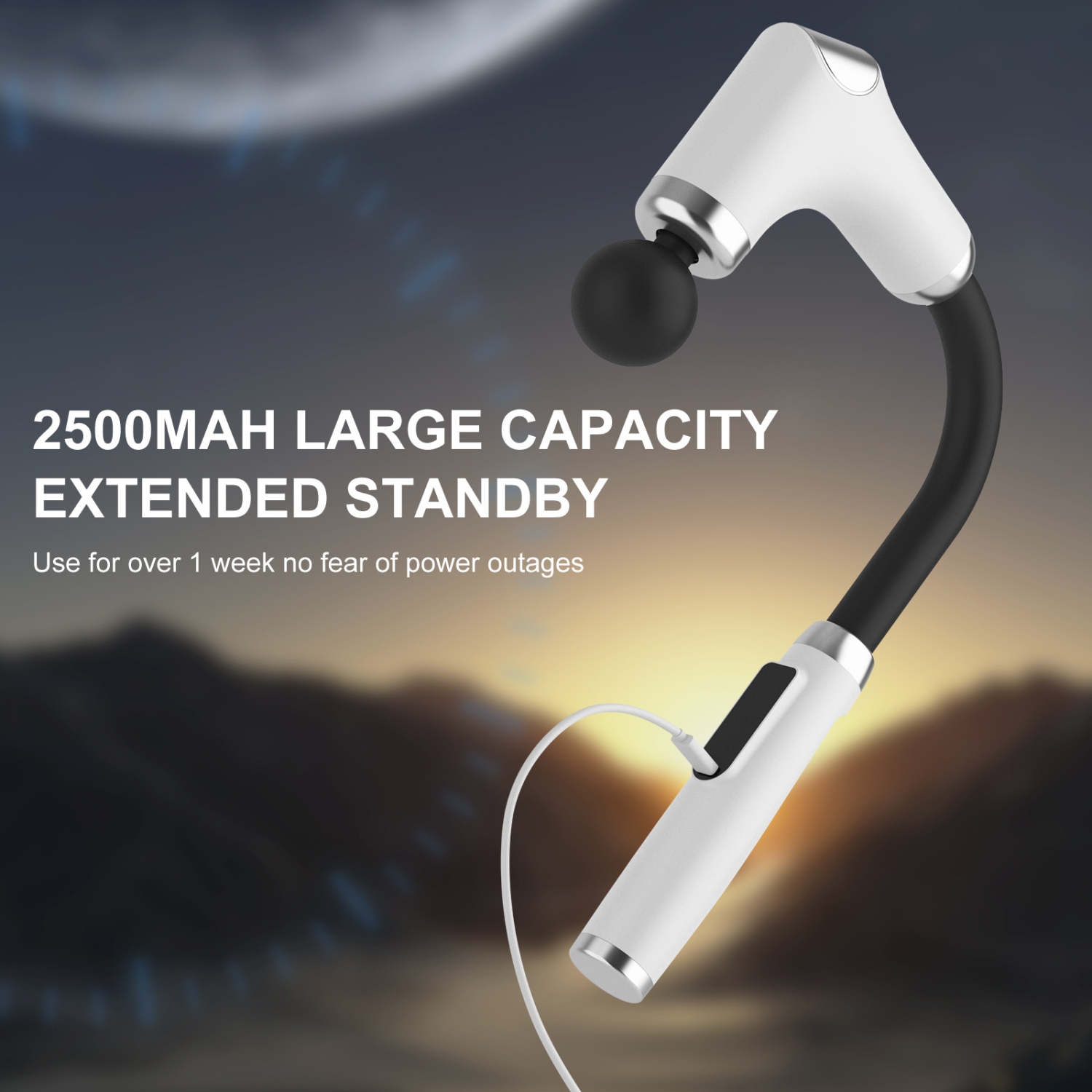 Massage Gun with U-Shaped Extension Handle, with 4 Heads, 6 Speed Levels, and Touchable LED Screen for Full Body Muscle Relief and Recovery