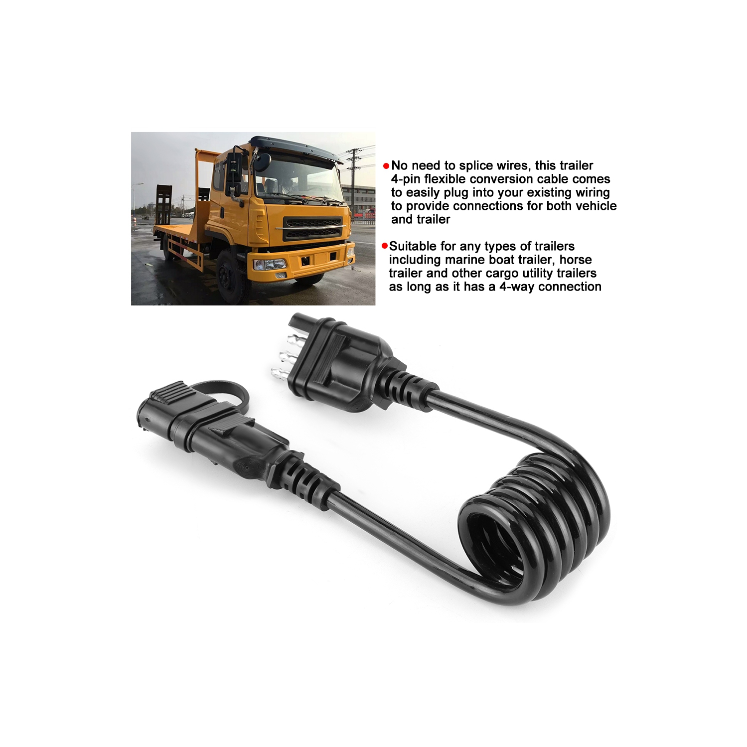 4 Pin Trailer Wire Connector - 3ft Waterproof Coiled Cable For Boat, Horse & Utility Trailers - View #3