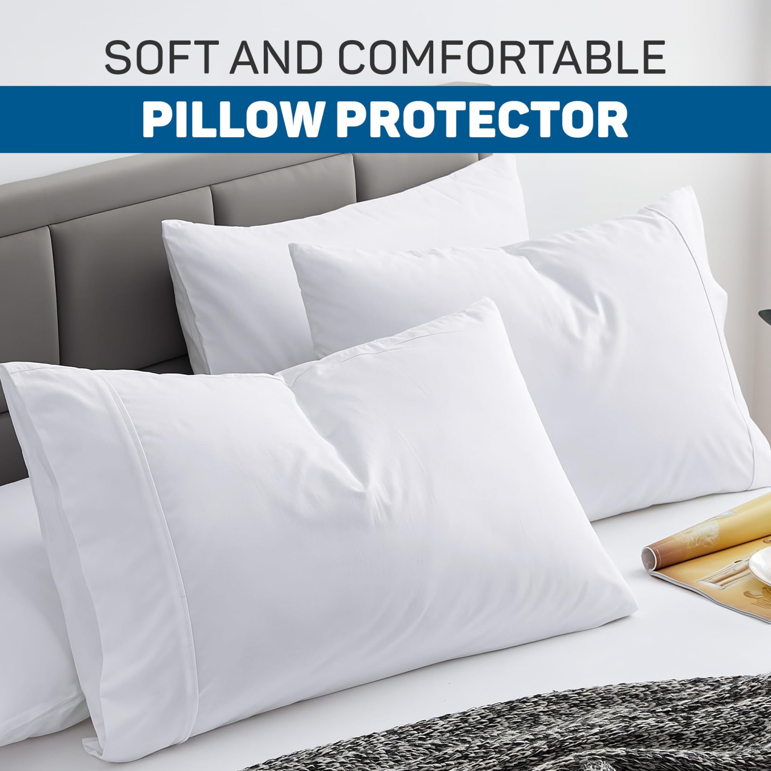 Canadian Linen Cotton Envelope Pillow Protector Sleeve Encasement 20"x26" Standard 2 pack Soft Breathable Noiseless Cooling Home Bed Bug Proof Fabric