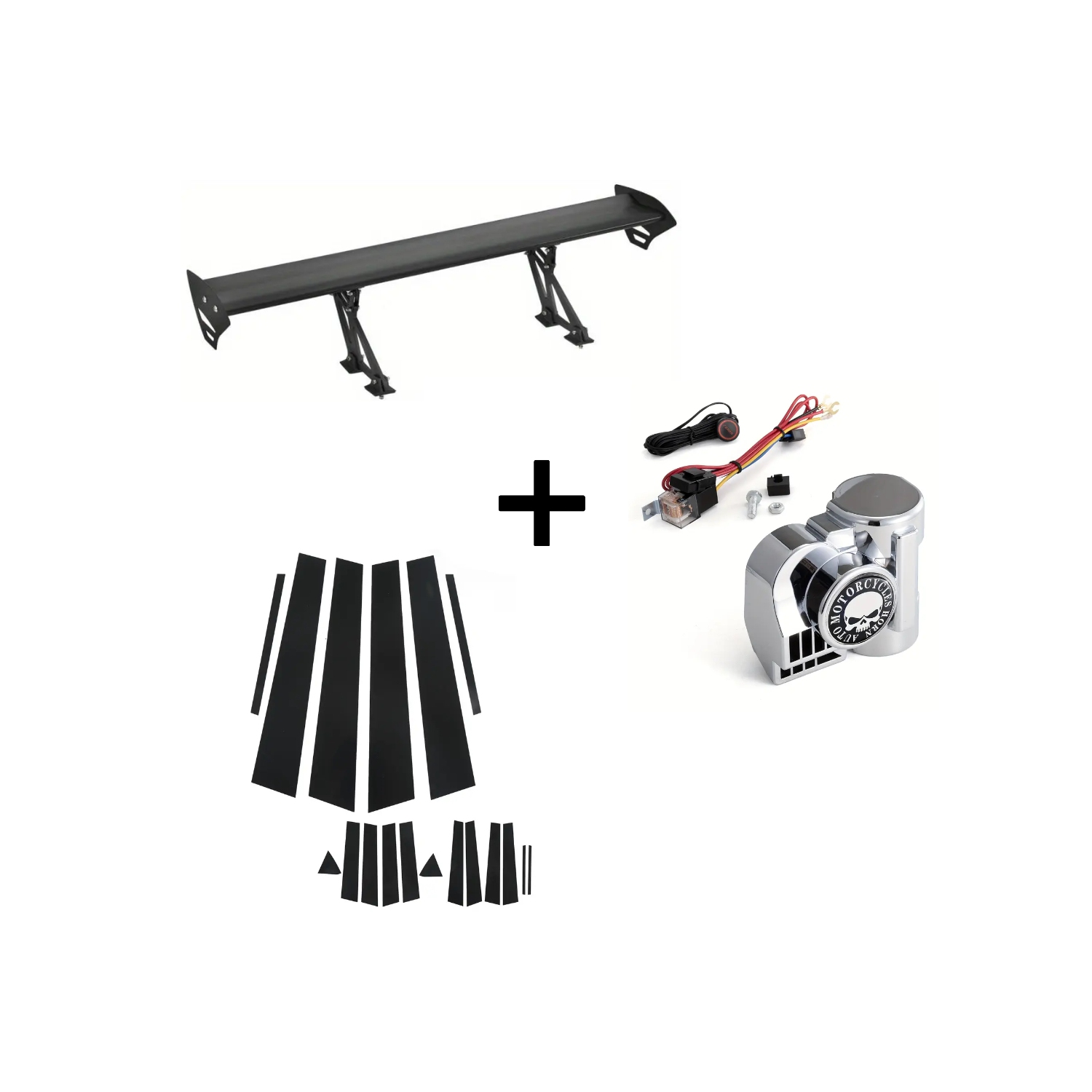 Aileron arrière réglable de 43 3&nbsp;po en aluminium, trousse d'avertisseur sonore 12&nbsp;V très puissant avec compresseur, 6 pièces de garniture