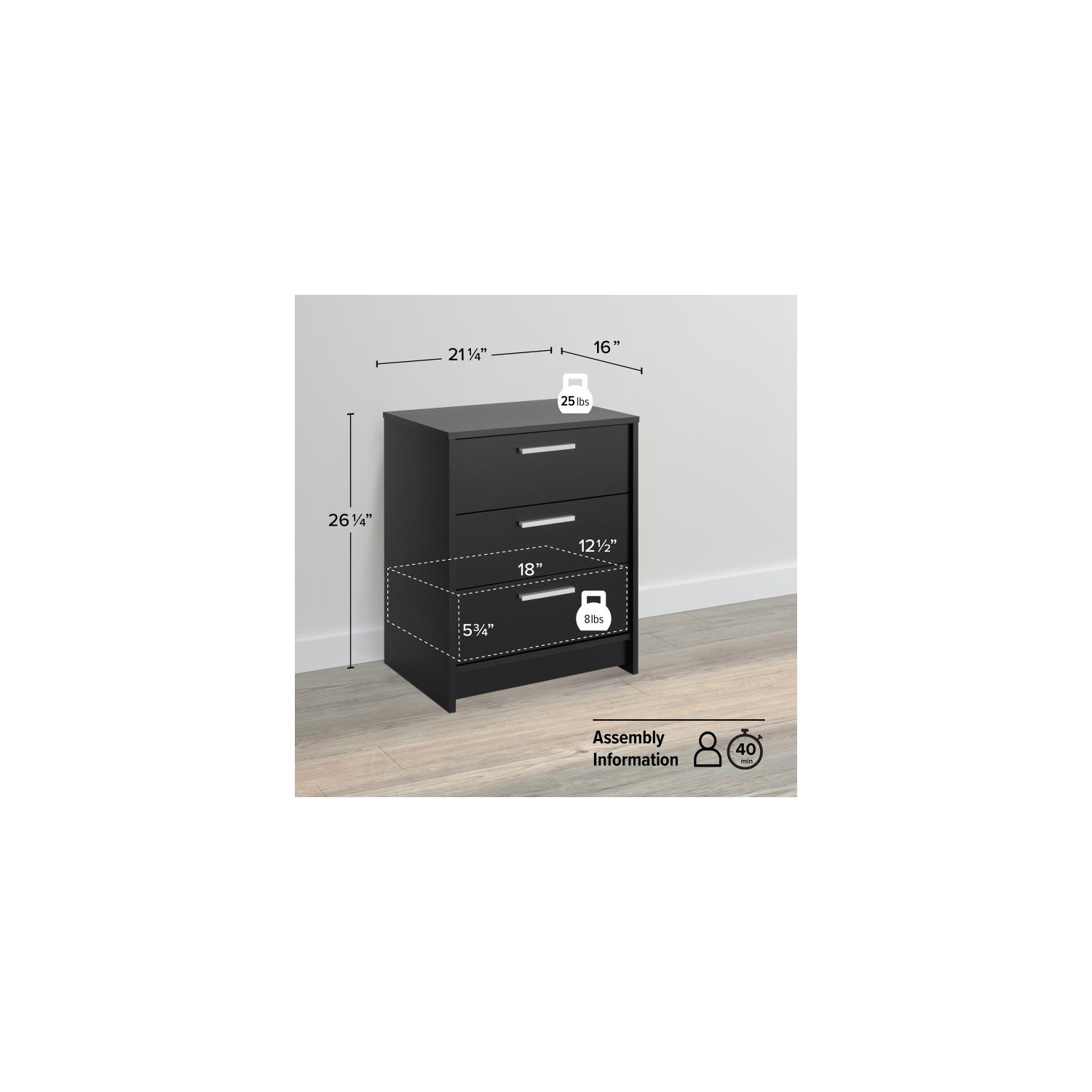 Studio Essentials 3-drawer Nightstand in Black