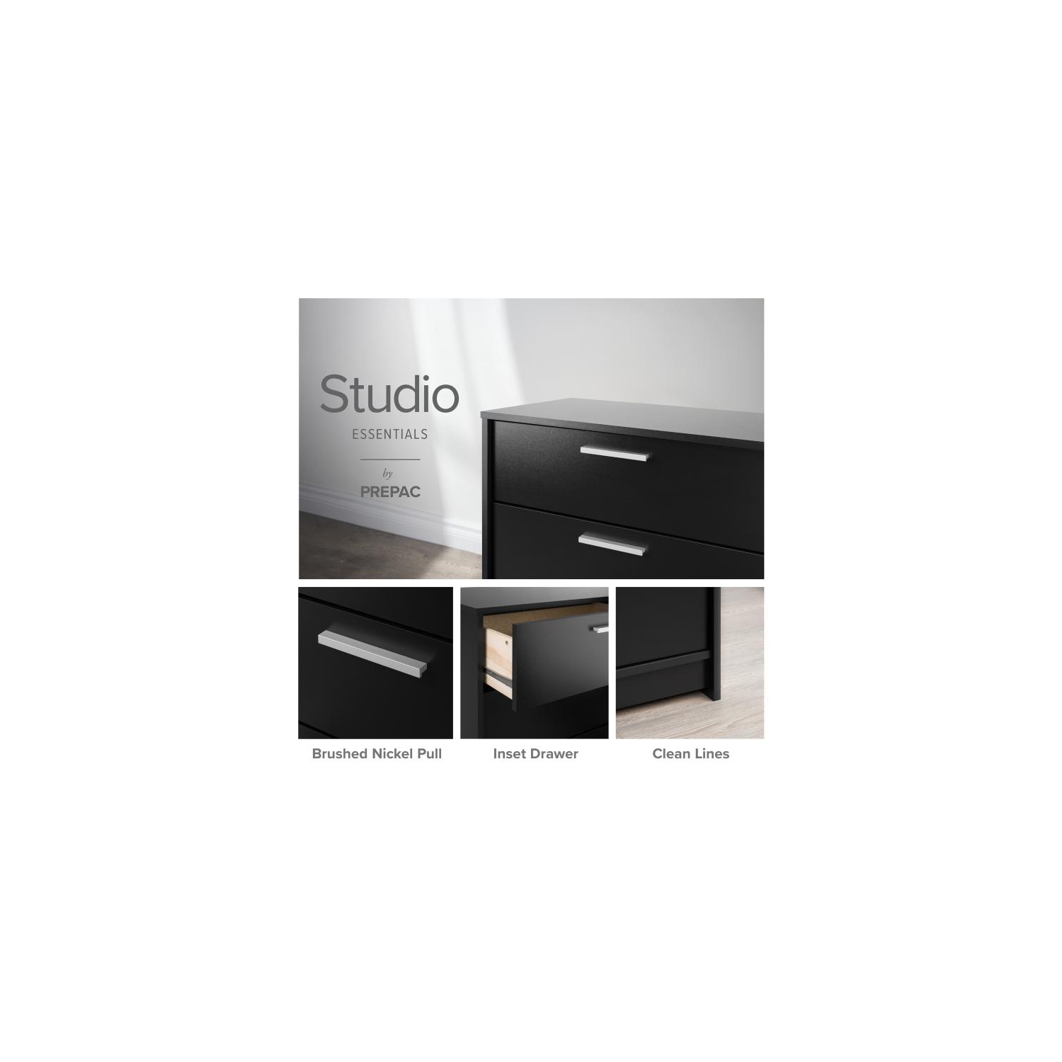 Studio Essentials 3-drawer Nightstand in Black