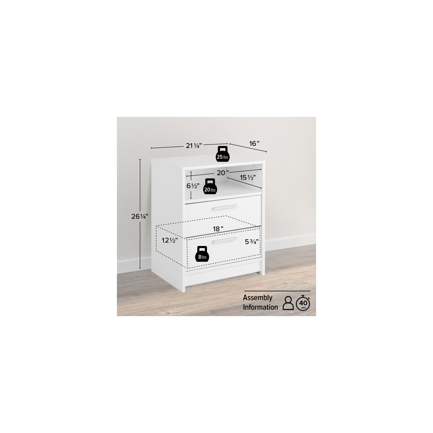 Studio Essentials 2-drawer Nightstand in White