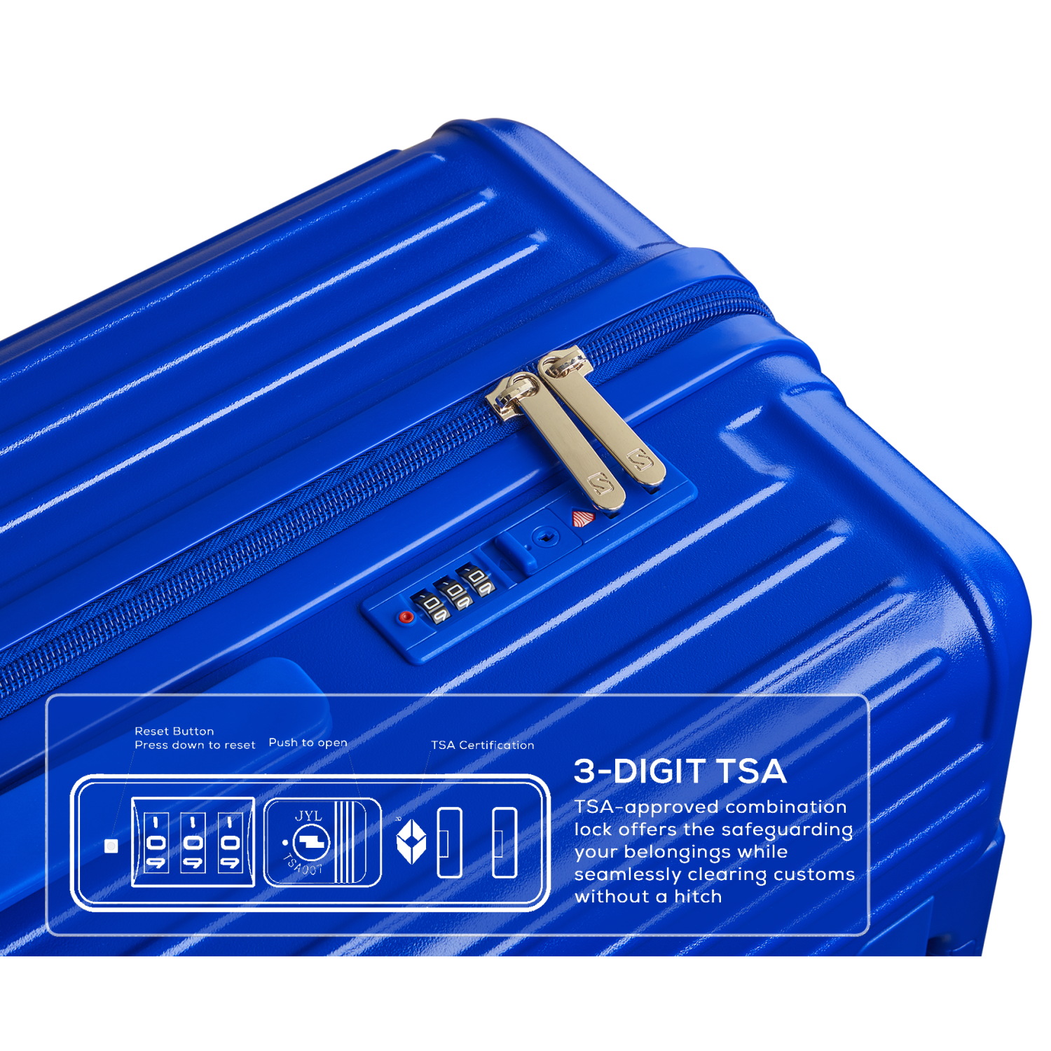 WINGOMART 3-Piece Luggage Set Lightweight Durable PC+ABS Hardshell, Double Spinner Wheels, TSA Lock - 22in/26IN/30in - BLUE