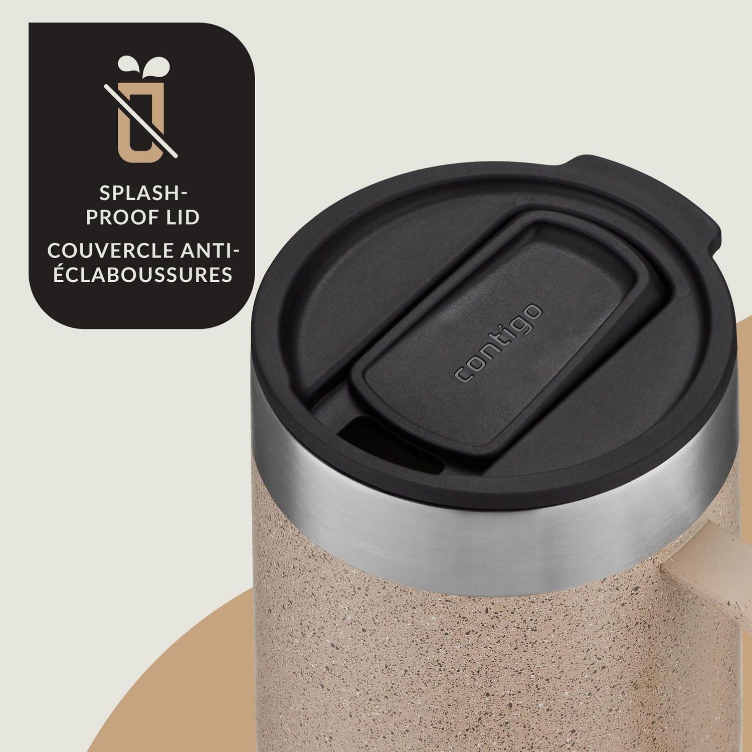 Contigo – Tasse de voyage en acier inoxydable Streeterville avec poignée, couvercle coulissant, isolée, 14&nbsp;oz/414&nbsp;ml, cassonade tachetée