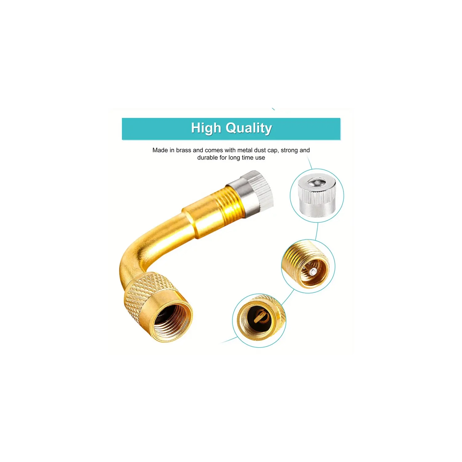 1pc Universal 90 Degree Brass Tire Valve Extension, 20 Inch Wheel Rim Cover, Blue Non-Slip 5-Seat Car Foot Mat Set