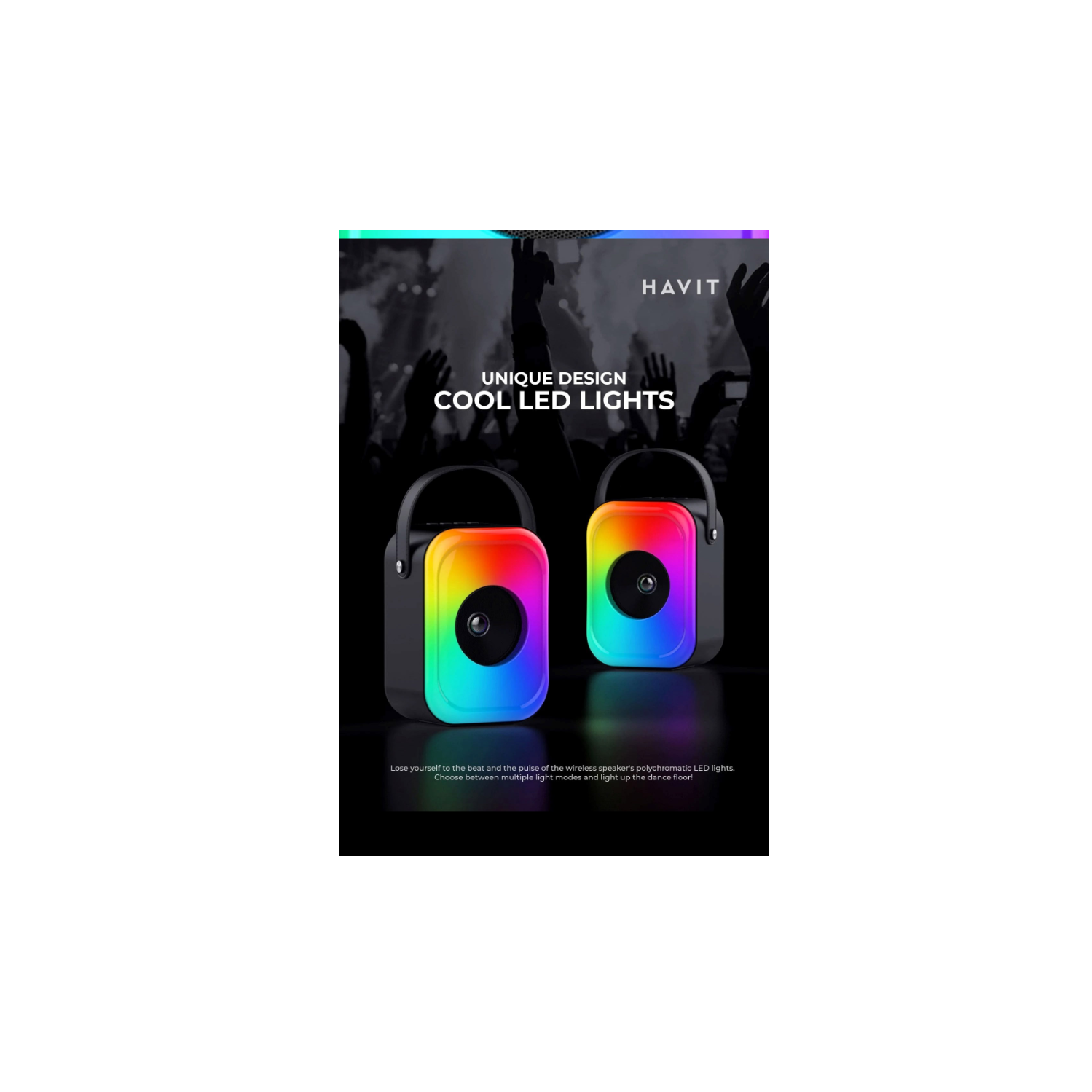 Haut-parleur portatif sans fil 4&nbsp;po Bluetooth Bluetooth pleine gamme avec éclairage DEL RVB T1, haut-parleur portatif chariot extérieur_Noir