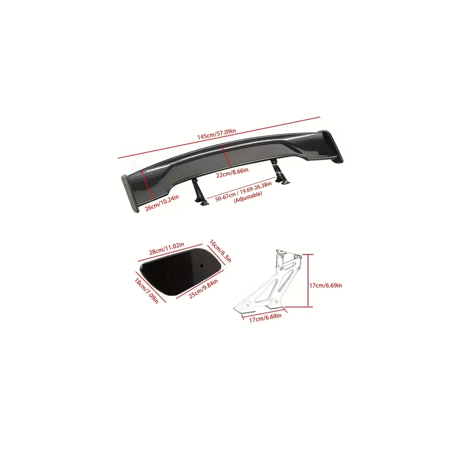 Aileron arrière réglable GT de 57&nbsp;po, 2 klaxon de voiture, ensemble de tapis protecteurs colorés universels