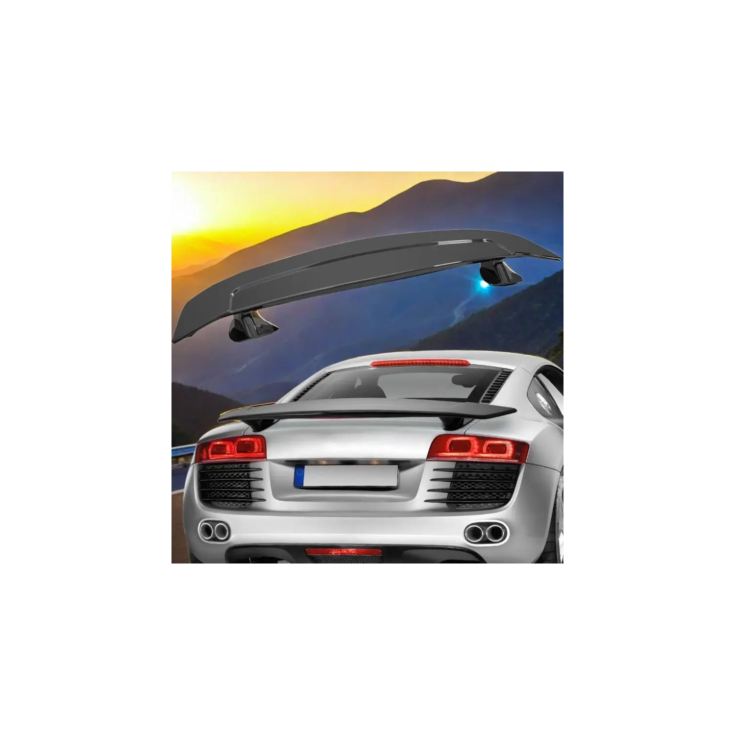 Aileron de voiture noir lustré de 46,3&nbsp;po pour berlines et Coupes, trousse de klaxon Aooga antique 12&nbsp;V, ensemble de 4 tapis antidérapants