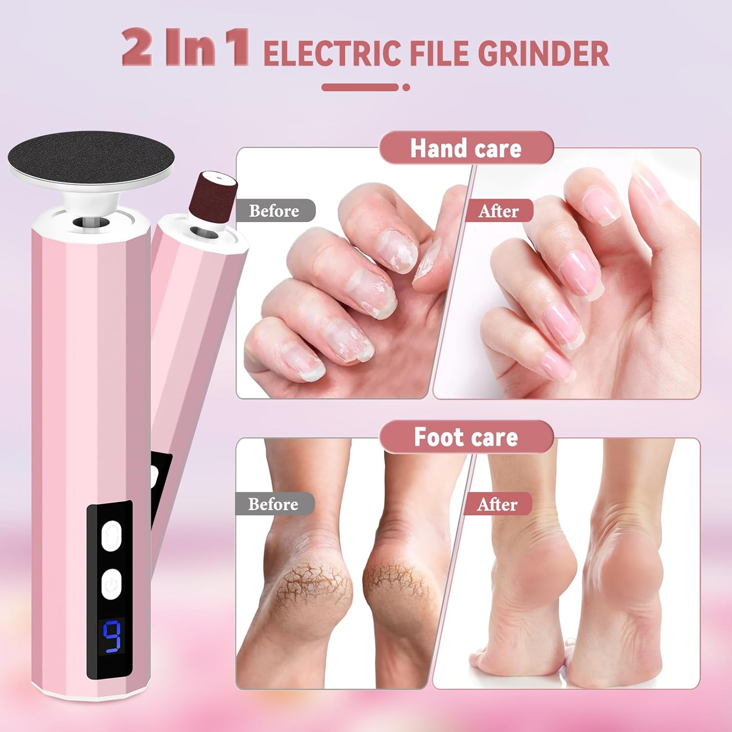 Electric Foot Callus Remover,2-in-1 Electric Foot Filer Nail Filer,Callus Remover for Feet with Sandpaper Discs,Professional Feet Care for Dead Skin