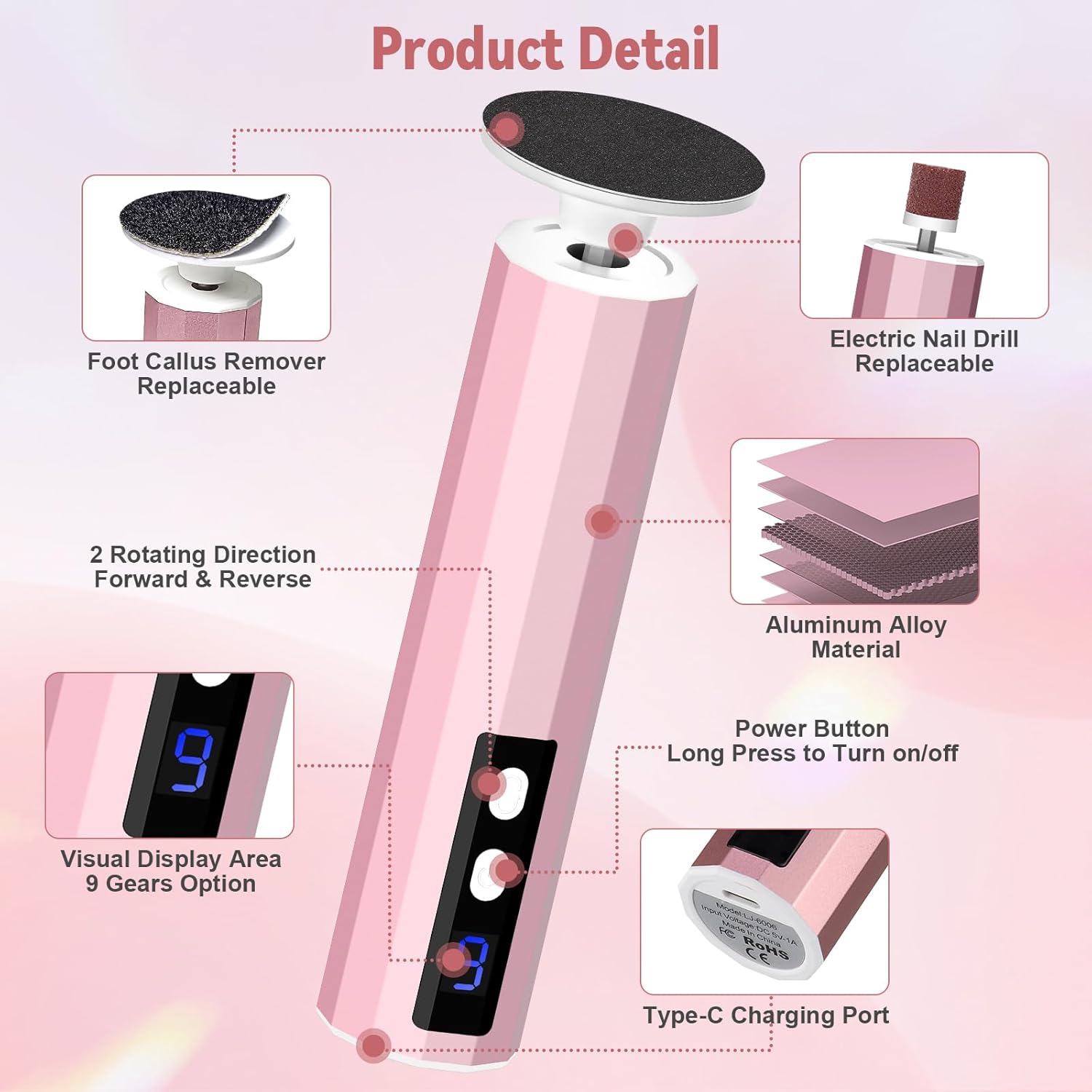 Electric Foot Callus Remover,2-in-1 Electric Foot Filer Nail Filer,Callus Remover for Feet with Sandpaper Discs,Professional Feet Care for Dead Skin