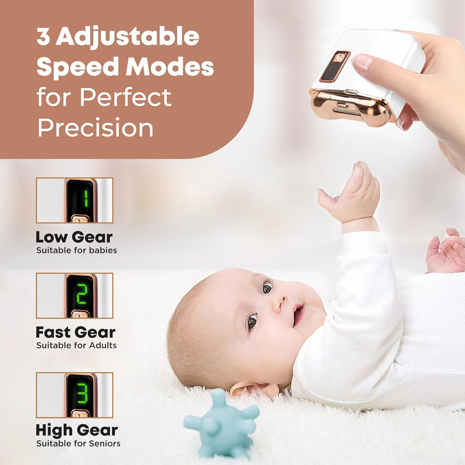 Coupe-ongles électrique automatique, coupe-ongles à batterie rechargeable pour aînés, coupe-ongles automatique à 3 niveaux de vitesse avec éclairage