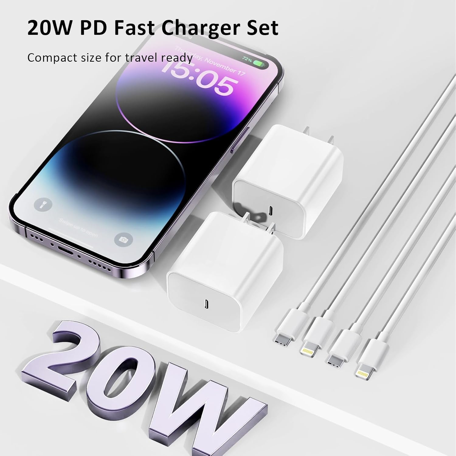 iPhone Charger, USB C Charger with Lightning Cable Fast Charging, 【Apple MFi Certified】 20W Wall Charger Block