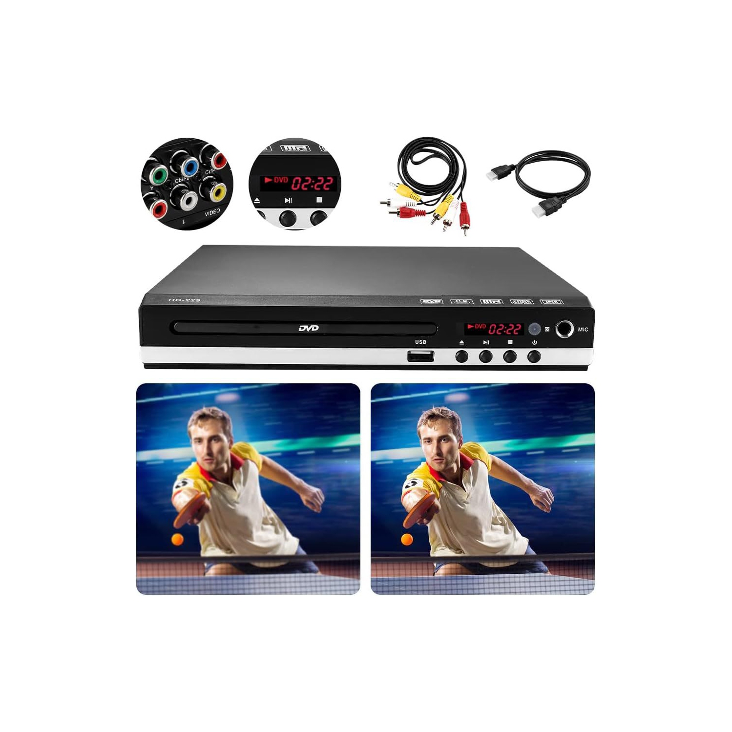 DVD Player for TV,Home CD Player with Remote HD Portable DVD Player HDMI & RCA Cables USB Input,Support Monitor & Projector