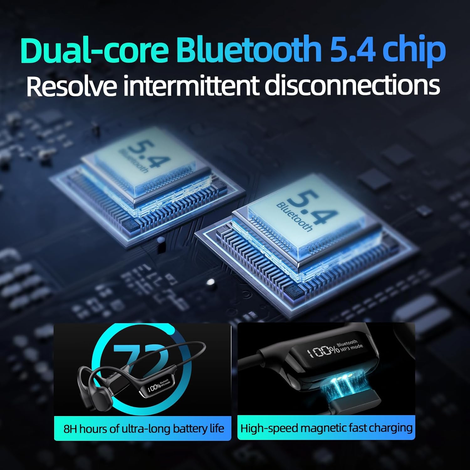 Écouteurs à conduction osseuse pour la natation, écouteurs étanches pour la natation Lecteur MP3 intégré Mémoire 32G, écouteurs sport Bluetooth sans