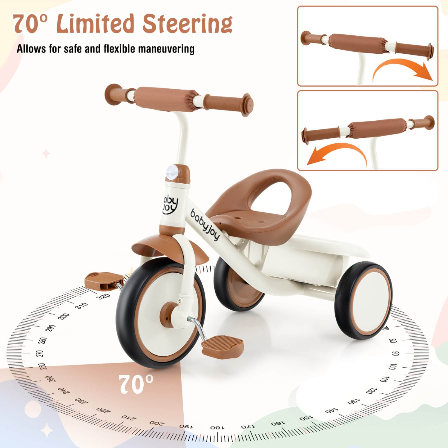 Tricycle pour tout-petit de Babyjoy Kids avec siège réglable et panier de rangement, vélo à 3 roues