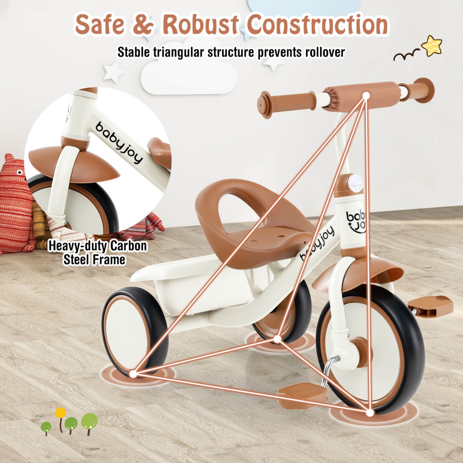 Tricycle pour tout-petit de Babyjoy Kids avec siège réglable et panier de rangement, vélo à 3 roues