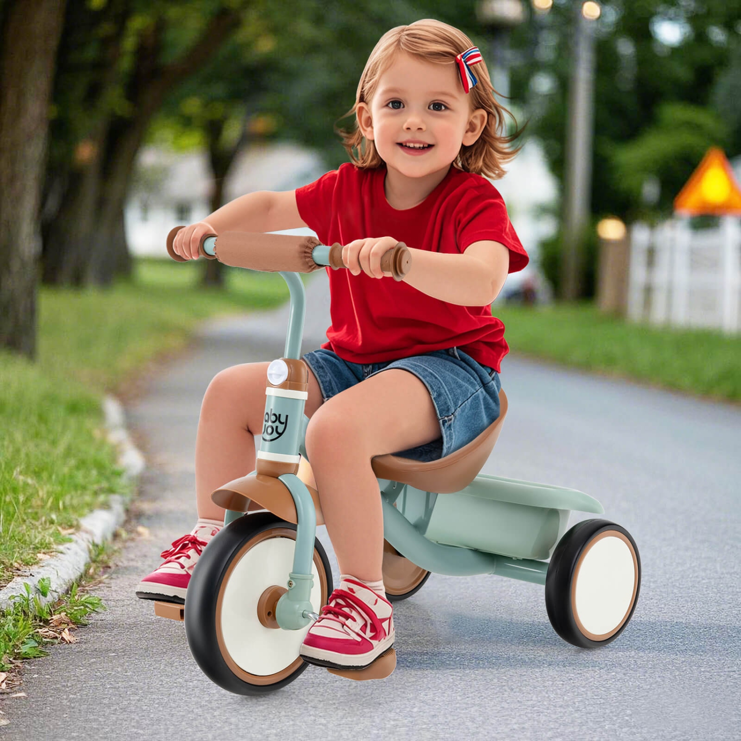 Babyjoy Kids Tricycle Toddler Trike with Adjustable Seat & Storage Basket 3 Wheel Bike