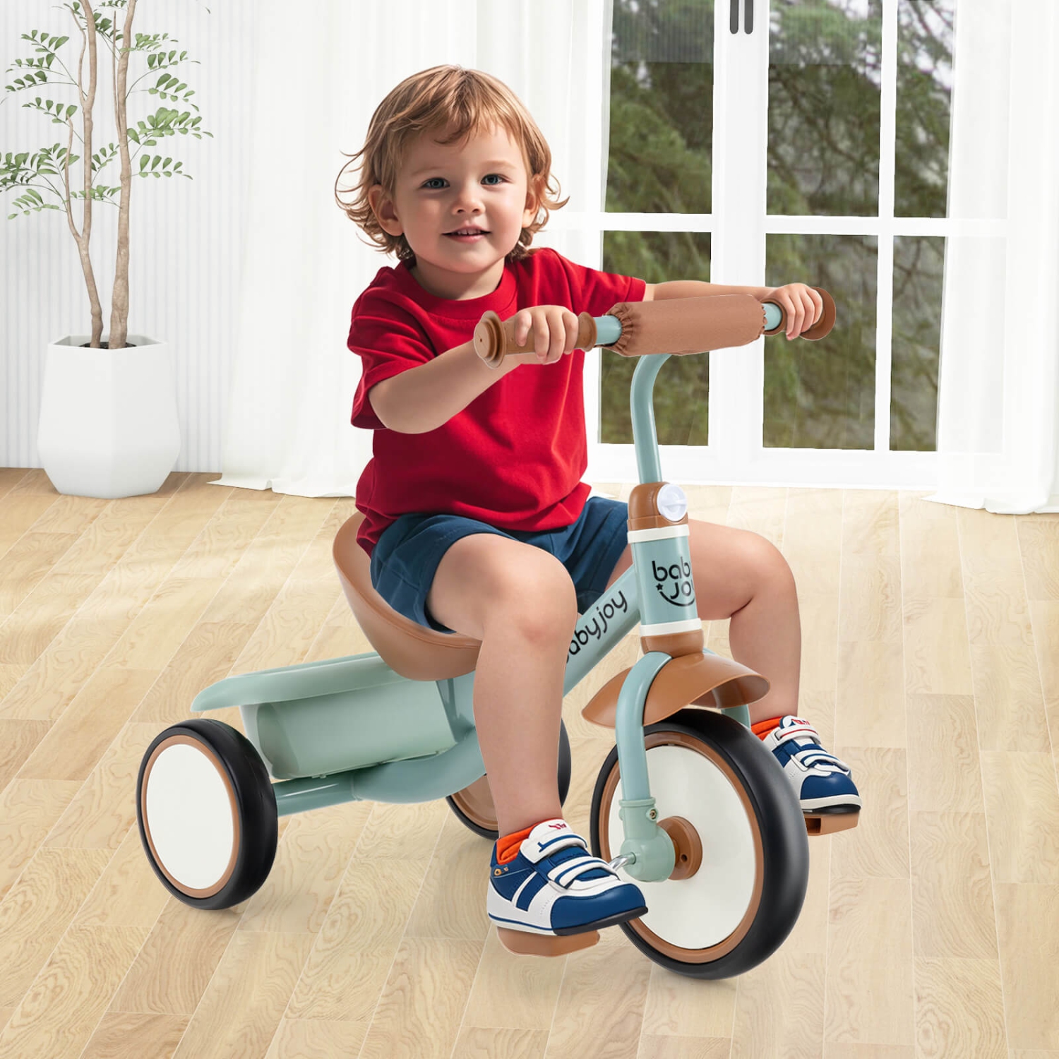 Babyjoy Kids Tricycle Toddler Trike with Adjustable Seat & Storage Basket 3 Wheel Bike