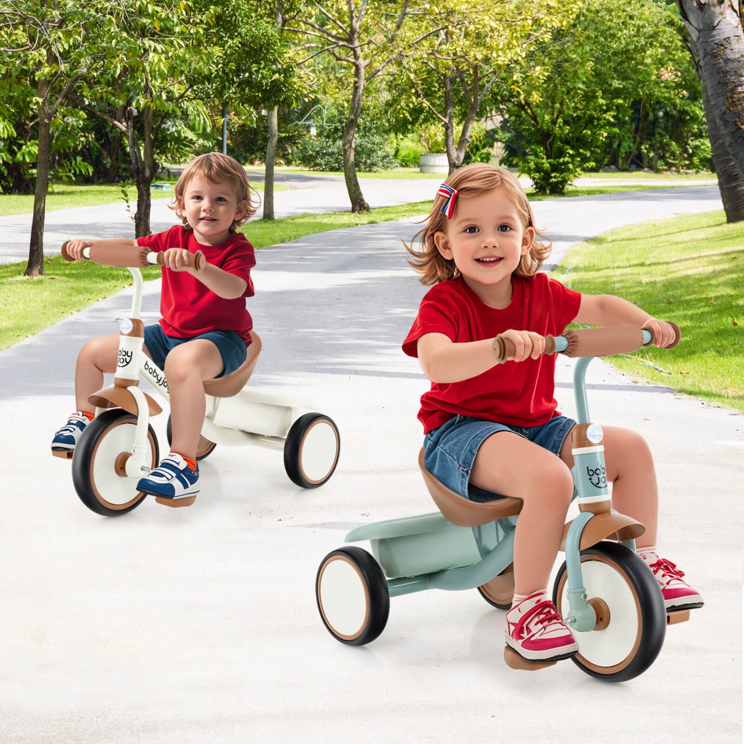 Babyjoy Kids Tricycle Toddler Trike with Adjustable Seat & Storage Basket 3 Wheel Bike