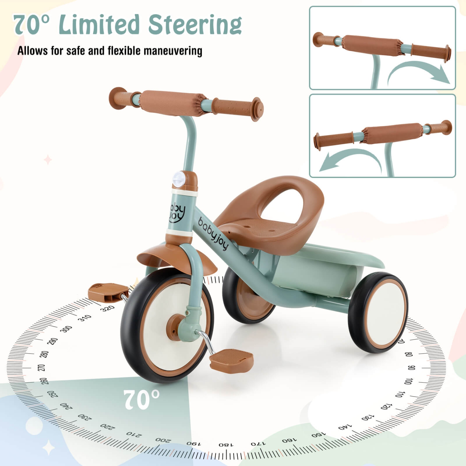 Babyjoy Kids Tricycle Toddler Trike with Adjustable Seat & Storage Basket 3 Wheel Bike