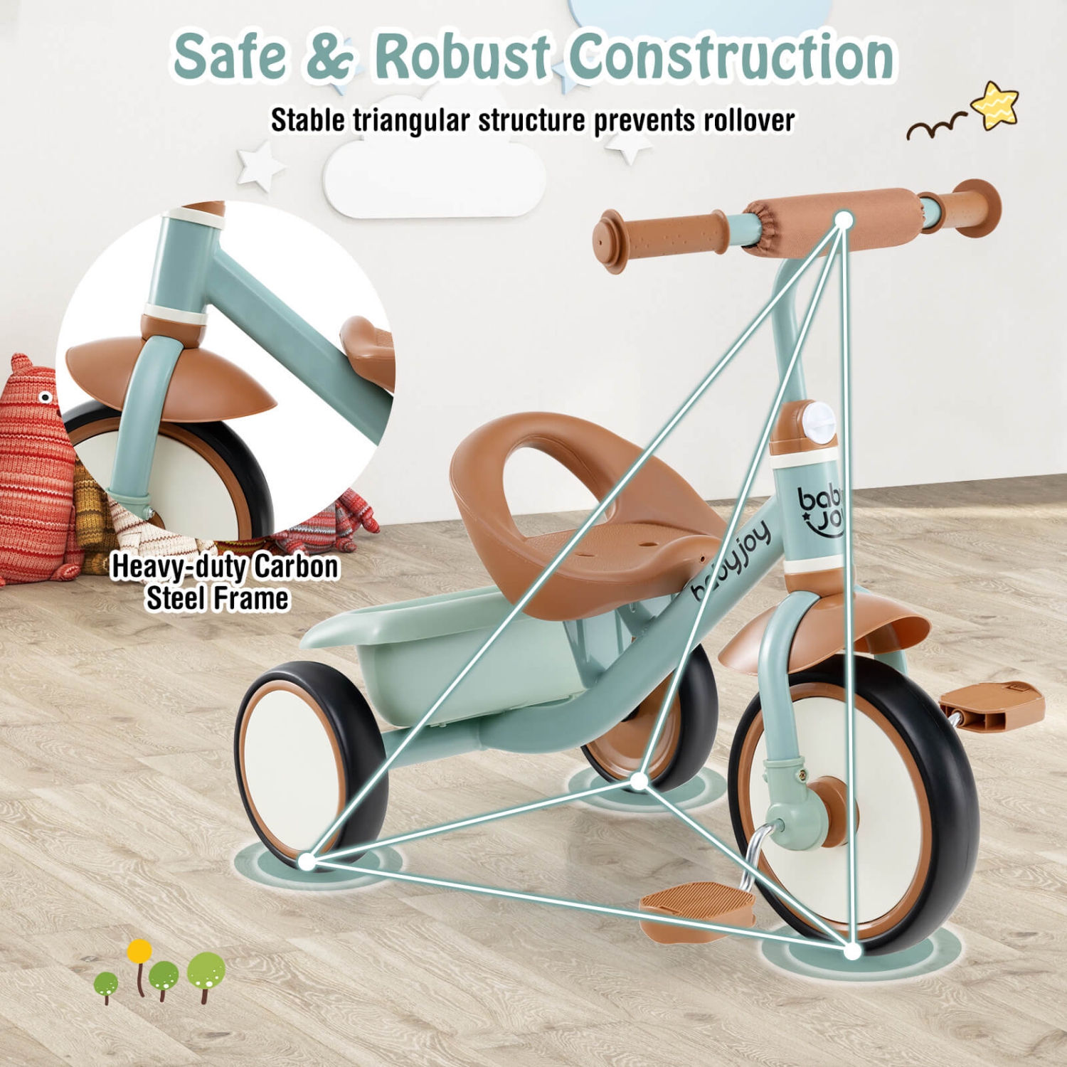 Babyjoy Kids Tricycle Toddler Trike with Adjustable Seat & Storage Basket 3 Wheel Bike